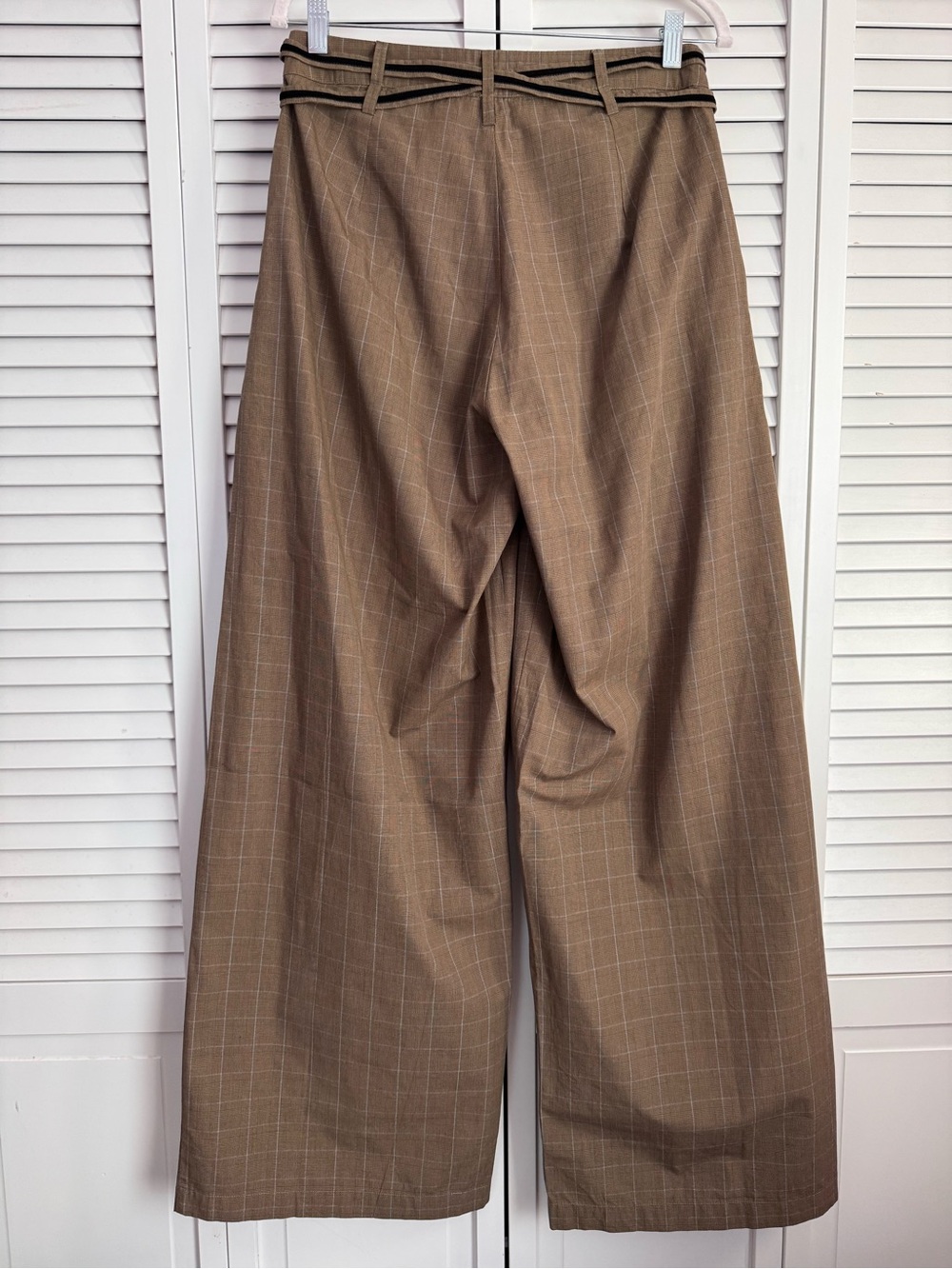 Eddy Willow Pant Coco Check Baby Blue Pinstripe Wide Leg Brown Medium NWT - Picture 8 of 10